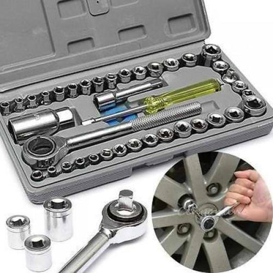 40 Pcs Socket Wrench Tool Set for Car & Bike – Complete Repair Kit