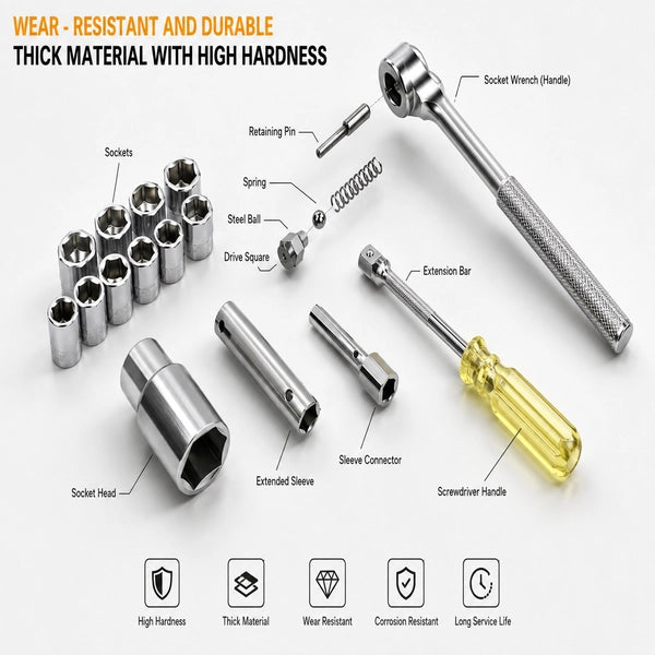 40 Pcs Socket Wrench Tool Set for Car & Bike – Complete Repair Kit