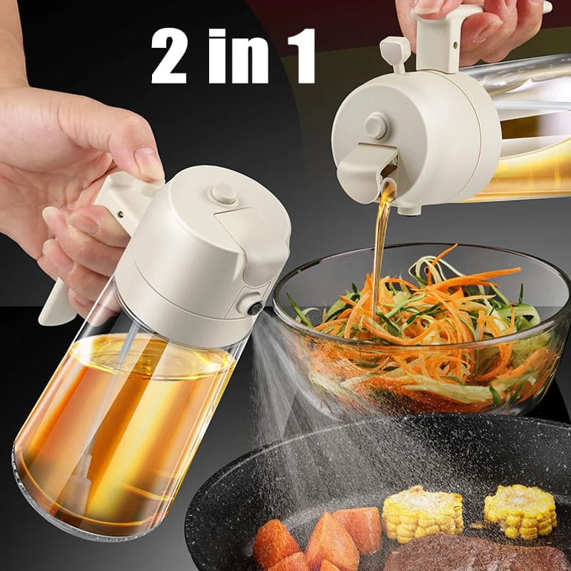 2-in-1 Cooking Oil Sprayer & Dispenser – 470ml Glass Olive Oil Bottle