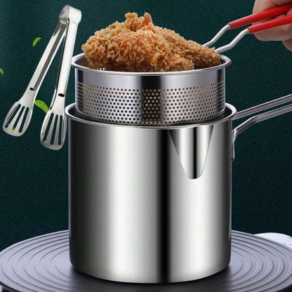 Stainless Steel Deep Fryer with Strainer Basket – 1200ml Oil Pot | Frying & Oil Draining Pot for Kitchen Use