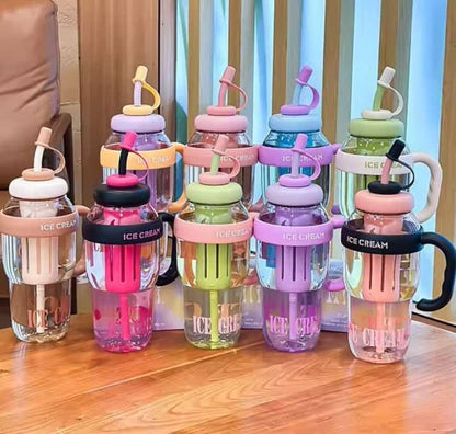 Large Size Ice Cream Insulated Bottle | Leak-Proof BPA-Free Thermos for Hot & Cold Beverages | Glass Design Water & Fitness Shaker Bottle with Straw