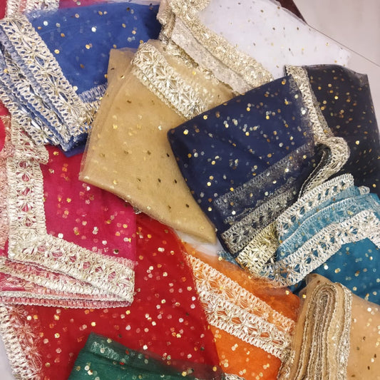 4 Side Gota Lace Zari Bindi Net Dupatta