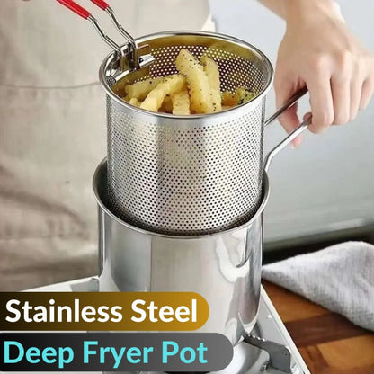 Stainless Steel Deep Fryer with Strainer Basket – 1200ml Oil Pot | Frying & Oil Draining Pot for Kitchen Use