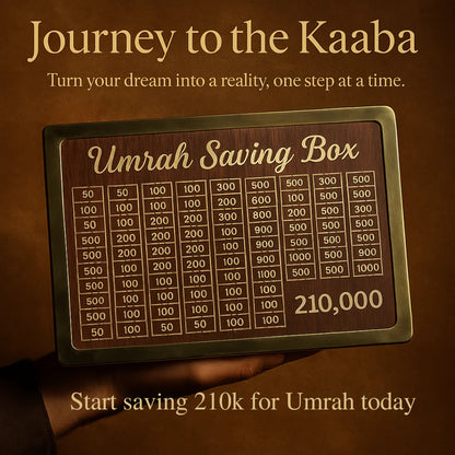Umrah Fund Saving Box – Golden Wooden (210,000 Pkr)