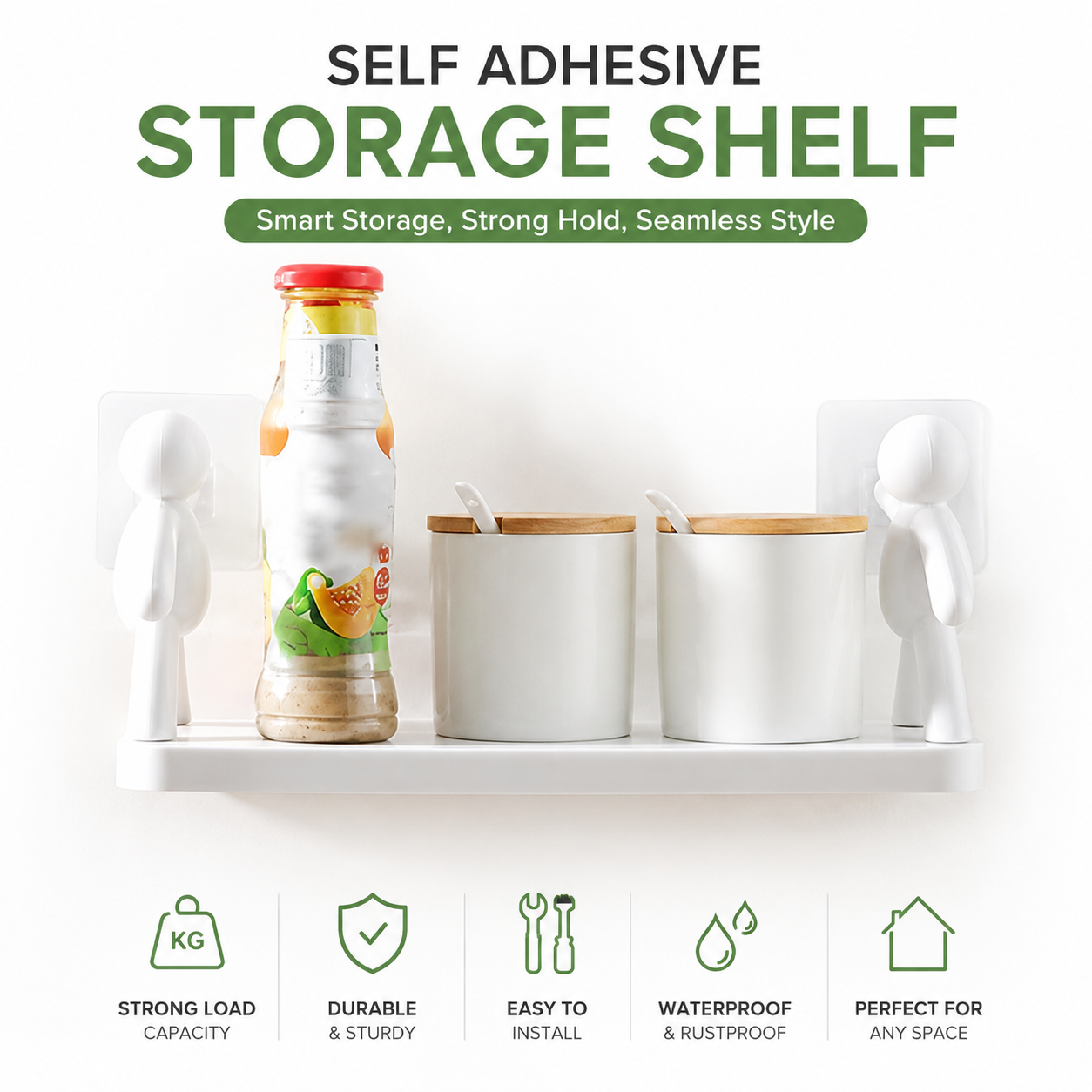 White Self Adhesive Wall Storage Shelf
