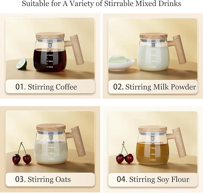 Self-Stirring 400ml Electric Mug – Glass Mixing Cup for Coffee, Milk & Protein Powder | Travel & Office Friendly | High Borosilicate Glass