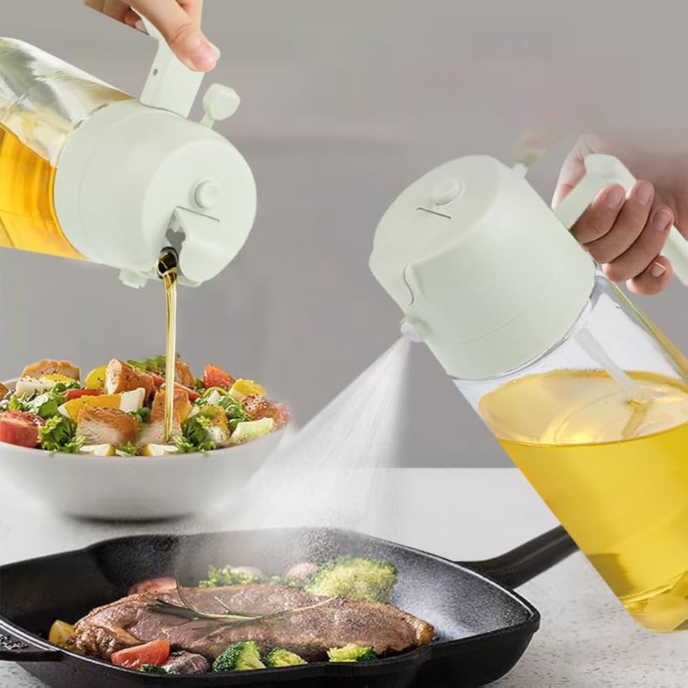 2-in-1 Cooking Oil Sprayer & Dispenser – 470ml Glass Olive Oil Bottle