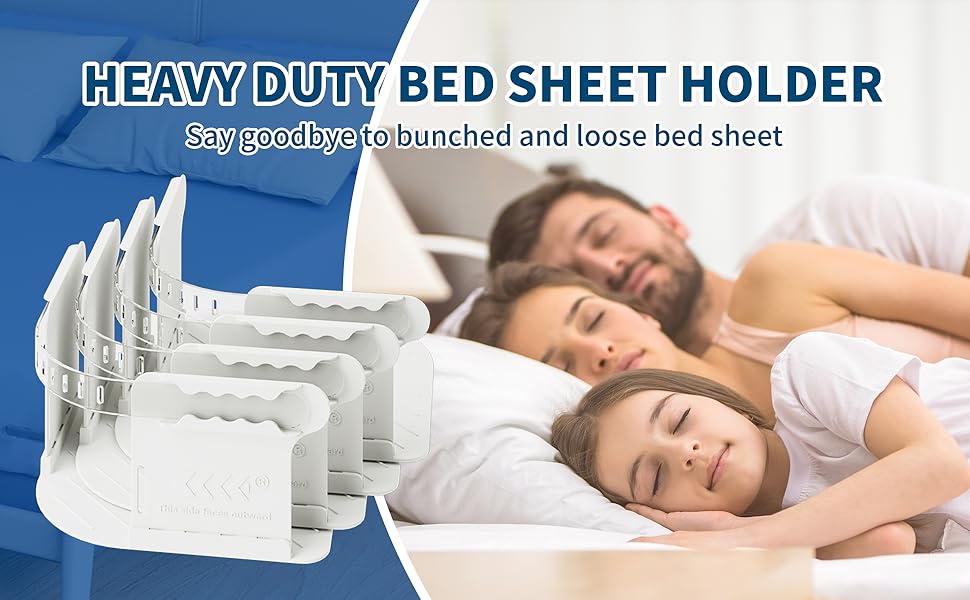 Bed Sheet Holder – Heavy Duty Adjustable Sheet Grippers for Mattress & Bedding (White)