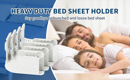 Bed Sheet Holder – Heavy Duty Adjustable Sheet Grippers for Mattress & Bedding (White)