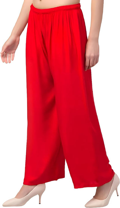 100% Pure Soft Viscose Rayon Palazzo Pants for Women – Free Size | Loose Fit Flared Wide Leg Daily Wear