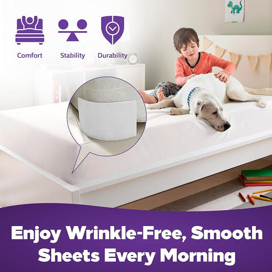 Bed Sheet Holder – Heavy Duty Adjustable Sheet Grippers for Mattress & Bedding (White)