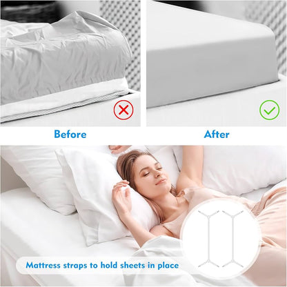 Bed Sheet Holder – Heavy Duty Adjustable Sheet Grippers for Mattress & Bedding (White)