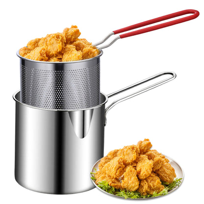 Stainless Steel Deep Fryer with Strainer Basket – 1200ml Oil Pot | Frying & Oil Draining Pot for Kitchen Use