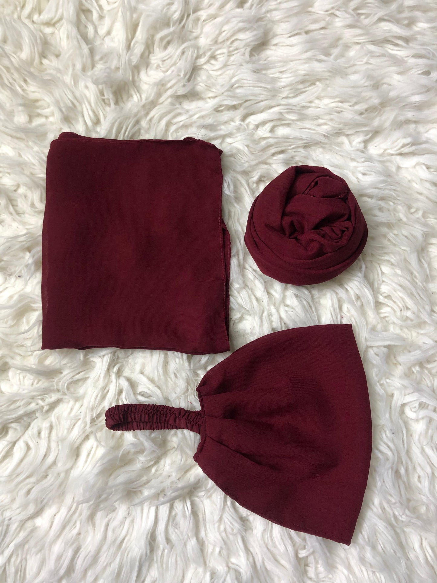 3 in 1 Chiffon Hijab Scarf Niqab Cap Set For Ladies & Women Fine Quality Trendy Traditional Islamic Daily Use