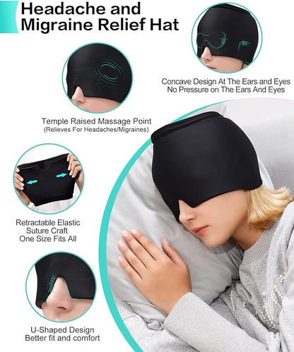 Migraine Relief Hat – Hot & Cold Therapy Ice Cap for Headache & Pain Relief