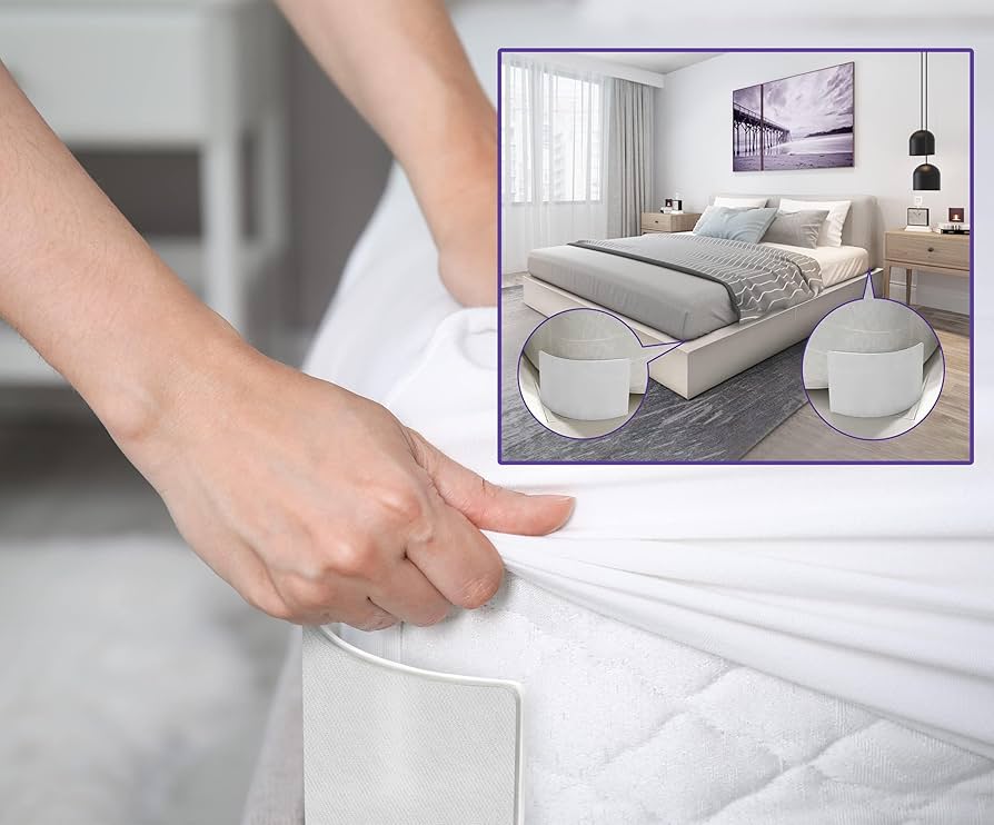 Bed Sheet Holder – Heavy Duty Adjustable Sheet Grippers for Mattress & Bedding (White)