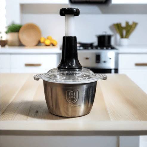 2L Manual Food Chopper – Stainless Steel Bowl & 4 Sharp Blades | Vegetable, Onion, Meat & Garlic Chopper | Easy Hand Pull