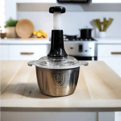 2L Manual Food Chopper – Stainless Steel Bowl & 4 Sharp Blades | Vegetable, Onion, Meat & Garlic Chopper | Easy Hand Pull