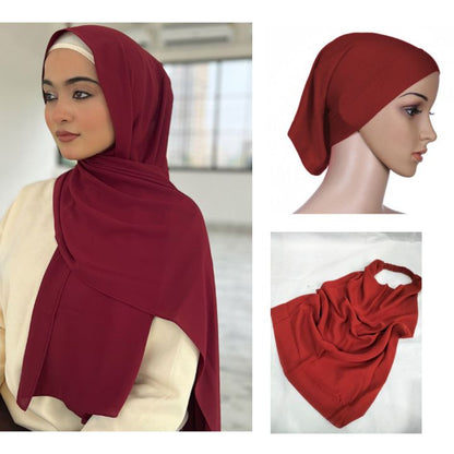 3 in 1 Chiffon Hijab Scarf Niqab Cap Set For Ladies & Women Fine Quality Trendy Traditional Islamic Daily Use