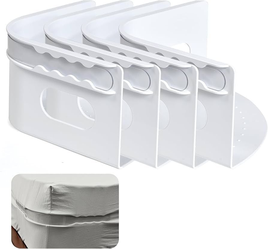 Bed Sheet Holder – Heavy Duty Adjustable Sheet Grippers for Mattress & Bedding (White)