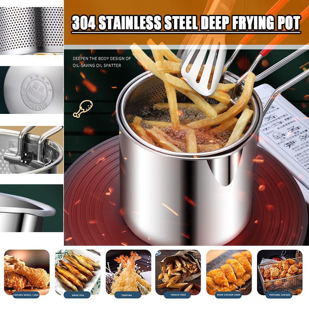 Stainless Steel Deep Fryer with Strainer Basket – 1200ml Oil Pot | Frying & Oil Draining Pot for Kitchen Use