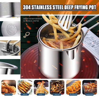 Stainless Steel Deep Fryer with Strainer Basket – 1200ml Oil Pot | Frying & Oil Draining Pot for Kitchen Use