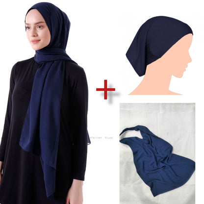 3 in 1 Chiffon Hijab Scarf Niqab Cap Set For Ladies & Women Fine Quality Trendy Traditional Islamic Daily Use