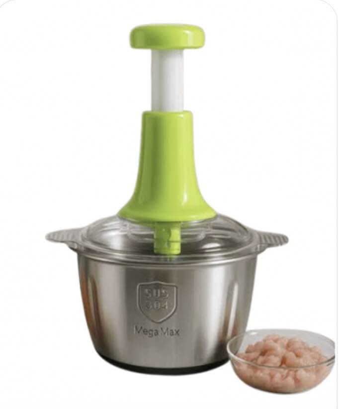 2L Manual Food Chopper – Stainless Steel Bowl & 4 Sharp Blades | Vegetable, Onion, Meat & Garlic Chopper | Easy Hand Pull