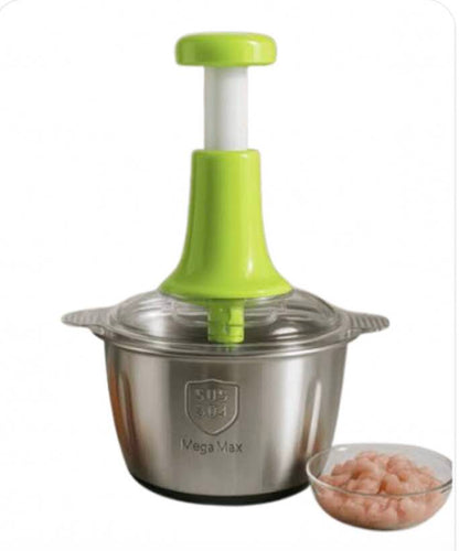 2L Manual Food Chopper – Stainless Steel Bowl & 4 Sharp Blades | Vegetable, Onion, Meat & Garlic Chopper | Easy Hand Pull