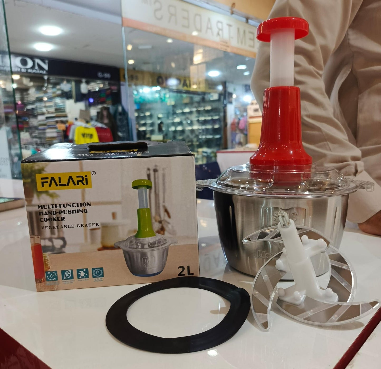 2L Manual Food Chopper – Stainless Steel Bowl & 4 Sharp Blades | Vegetable, Onion, Meat & Garlic Chopper | Easy Hand Pull