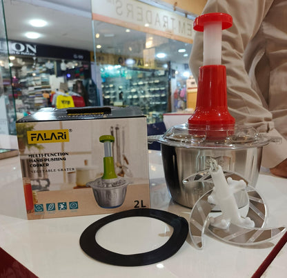 2L Manual Food Chopper – Stainless Steel Bowl & 4 Sharp Blades | Vegetable, Onion, Meat & Garlic Chopper | Easy Hand Pull