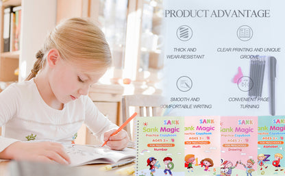 Magic Practice Book – Handwriting Tracing (4 Books + 10 Ink Refills) | Reusable for Kids