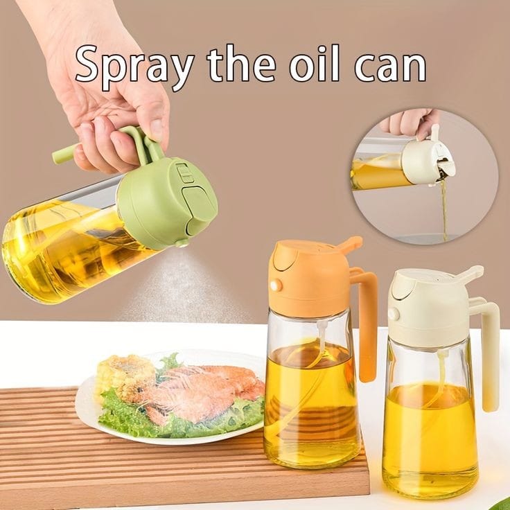 2-in-1 Cooking Oil Sprayer & Dispenser – 470ml Glass Olive Oil Bottle