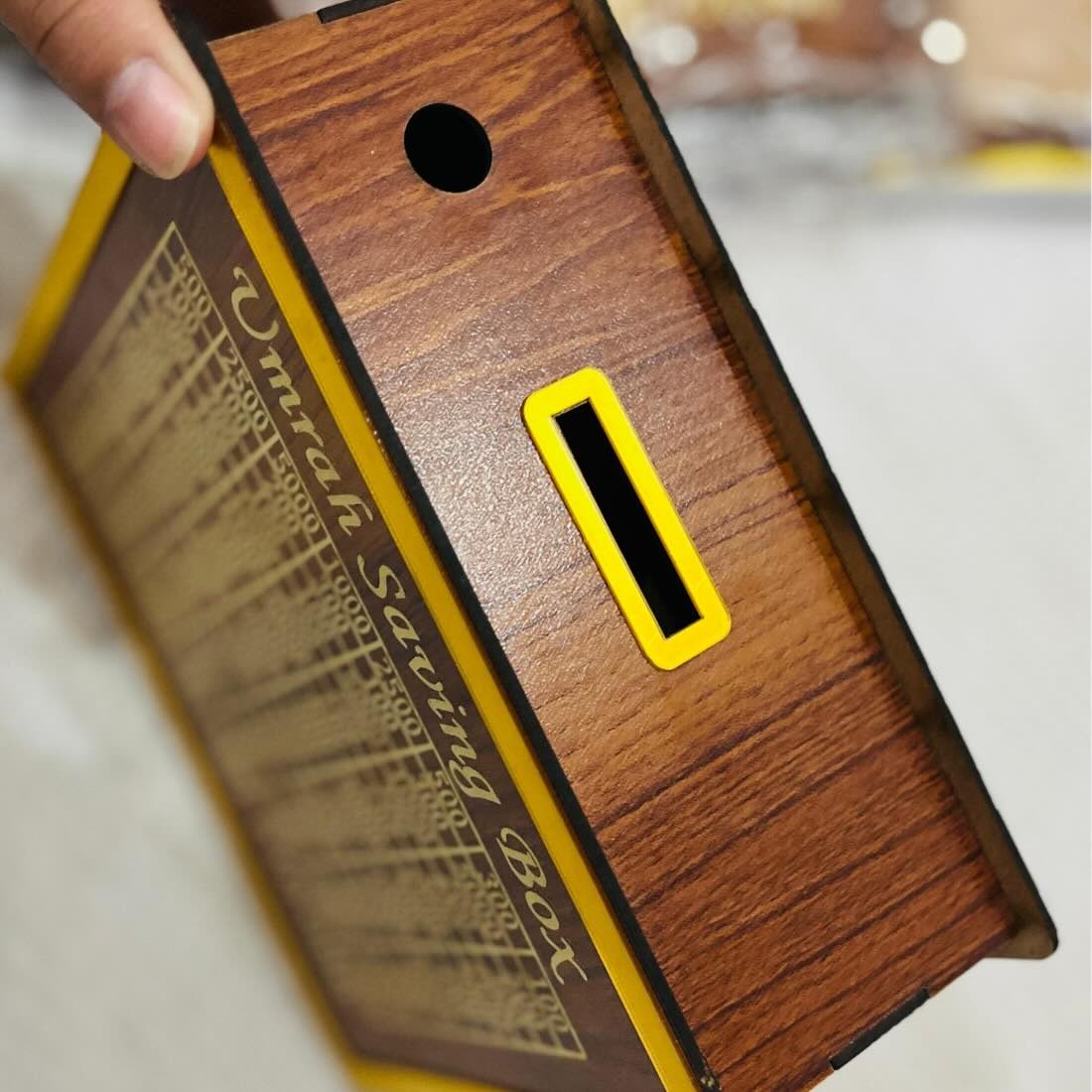 Umrah Fund Saving Box – Golden Wooden (210,000 Pkr)
