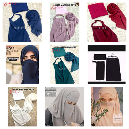 3 in 1 Chiffon Hijab Scarf Niqab Cap Set For Ladies & Women Fine Quality Trendy Traditional Islamic Daily Use
