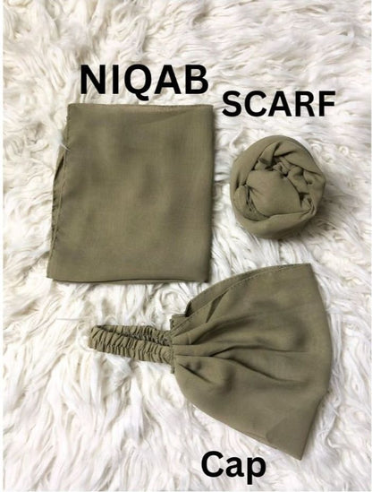 3 in 1 Chiffon Hijab Scarf Niqab Cap Set For Ladies & Women Fine Quality Trendy Traditional Islamic Daily Use
