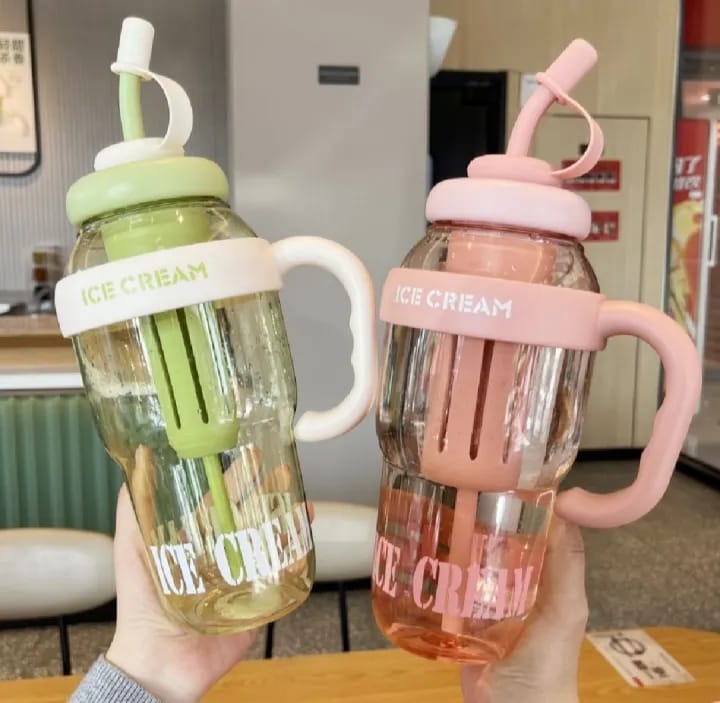 Large Size Ice Cream Insulated Bottle | Leak-Proof BPA-Free Thermos for Hot & Cold Beverages | Glass Design Water & Fitness Shaker Bottle with Straw