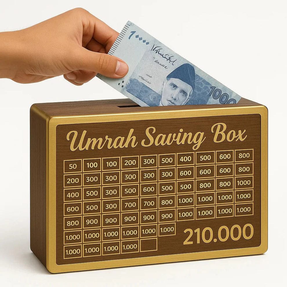 Umrah Fund Saving Box – Golden Wooden (210,000 Pkr)