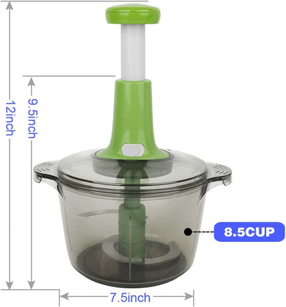 2L Manual Food Chopper – Stainless Steel Bowl & 4 Sharp Blades | Vegetable, Onion, Meat & Garlic Chopper | Easy Hand Pull