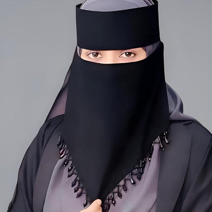 (New) Arabic Style Premium Hijab Niqab Patti Forehead Cover V Shape Nosepiece Canvas Pardah With Diamond Lace Hand Work