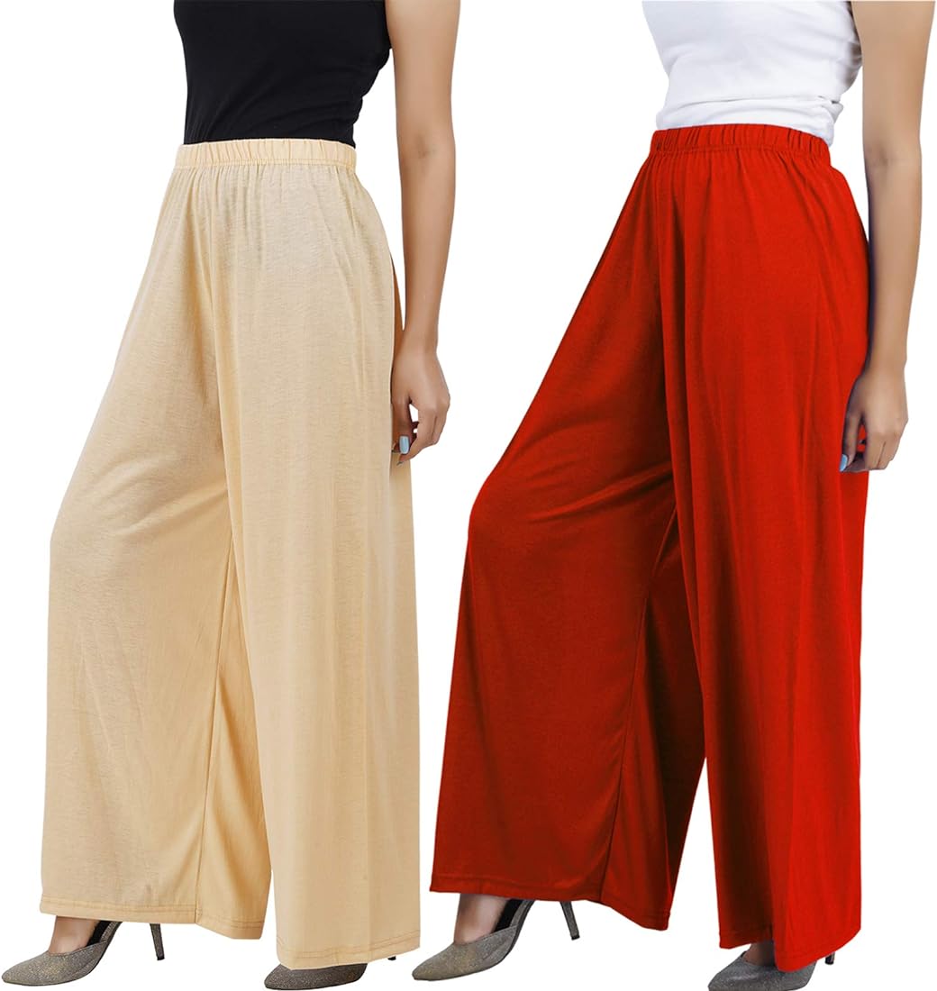 100% Pure Soft Viscose Rayon Palazzo Pants for Women – Free Size | Loose Fit Flared Wide Leg Daily Wear