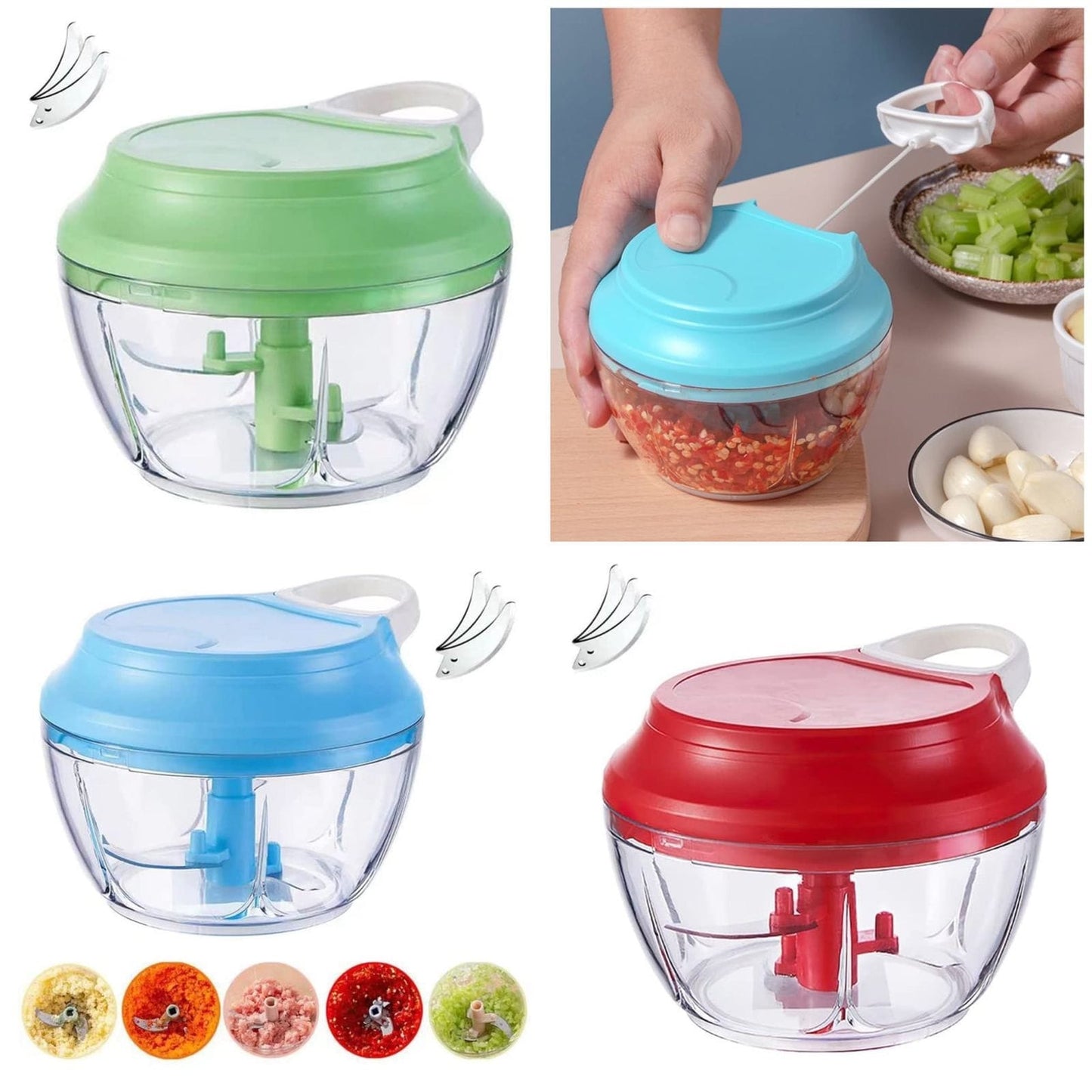 Speedy Manual Hand-Powered Food Chopper – Japanese Removable Blades | Speedy Chopper | 3.8 Cup | Non-Slip Base | Splash Resistant | Easy Clean