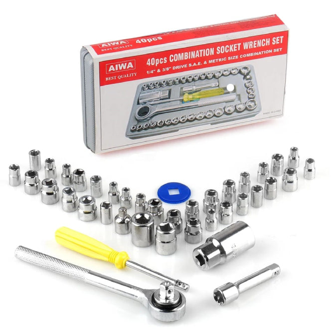 40 Pcs Socket Wrench Tool Set for Car & Bike – Complete Repair Kit