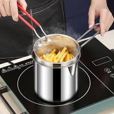 Stainless Steel Deep Fryer with Strainer Basket – 1200ml Oil Pot | Frying & Oil Draining Pot for Kitchen Use