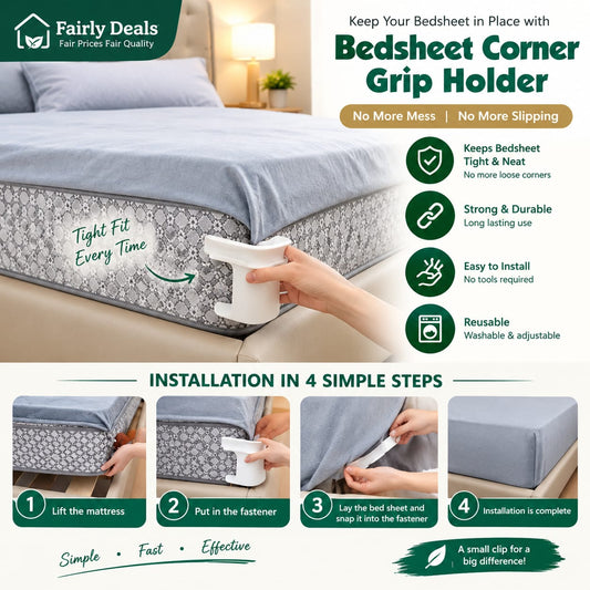 Bed Sheet Fasteners Clips – Anti-Slip Mattress Corner Sheet Holders (Set of 4)