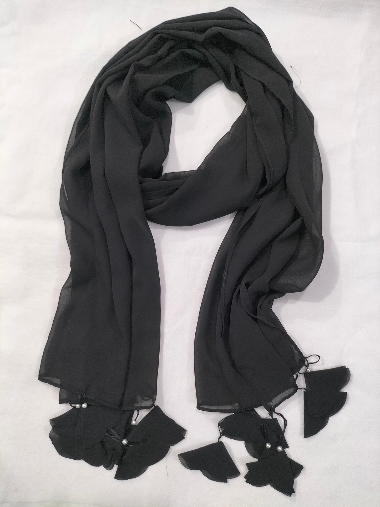 Premium Quality Chiffon Stoler with Tassels - Elegant Hijab Scarf