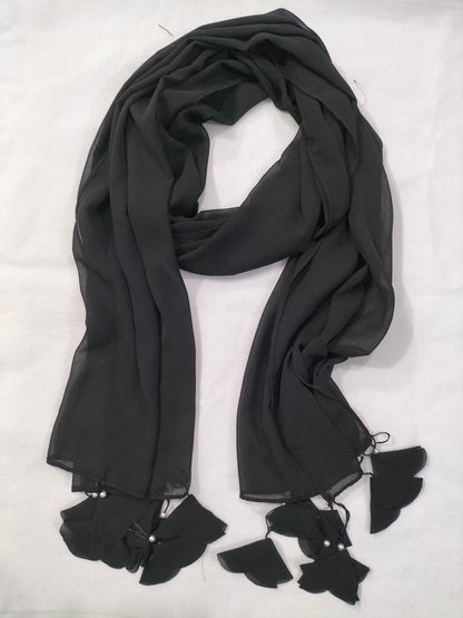 Premium Quality Chiffon Stoler with Tassels - Elegant Hijab Scarf