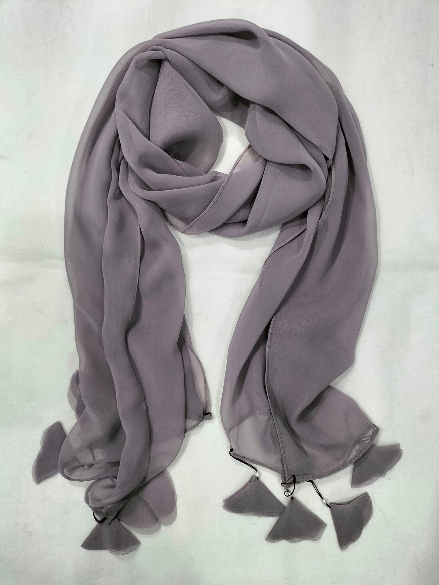 Premium Quality Chiffon Stoler with Tassels - Elegant Hijab Scarf