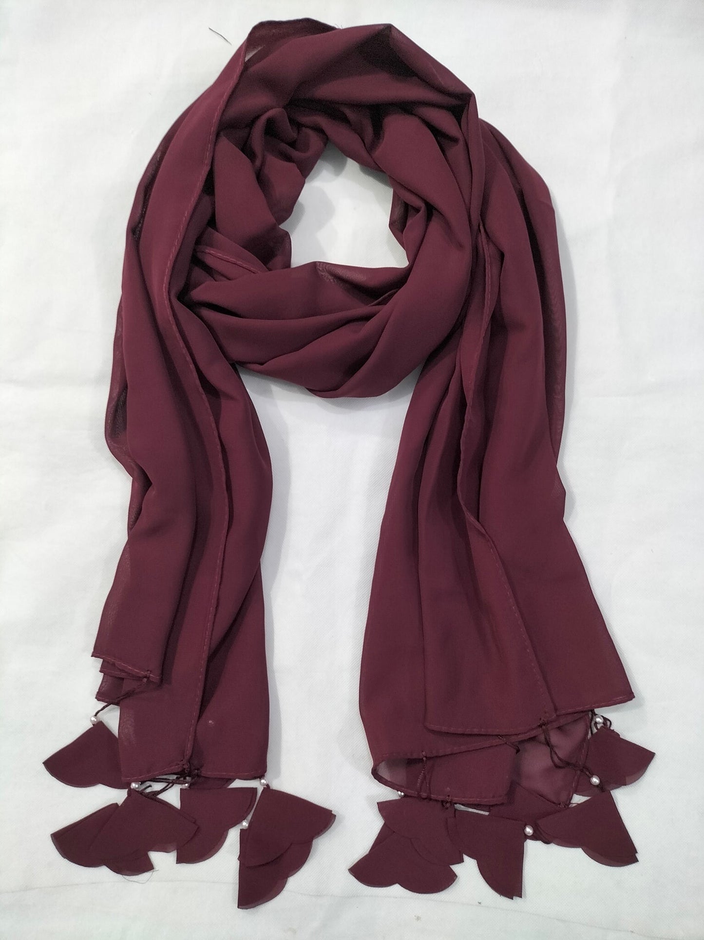 Premium Quality Chiffon Stoler with Tassels - Elegant Hijab Scarf