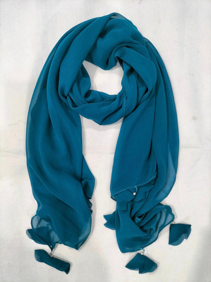 Premium Quality Chiffon Stoler with Tassels - Elegant Hijab Scarf